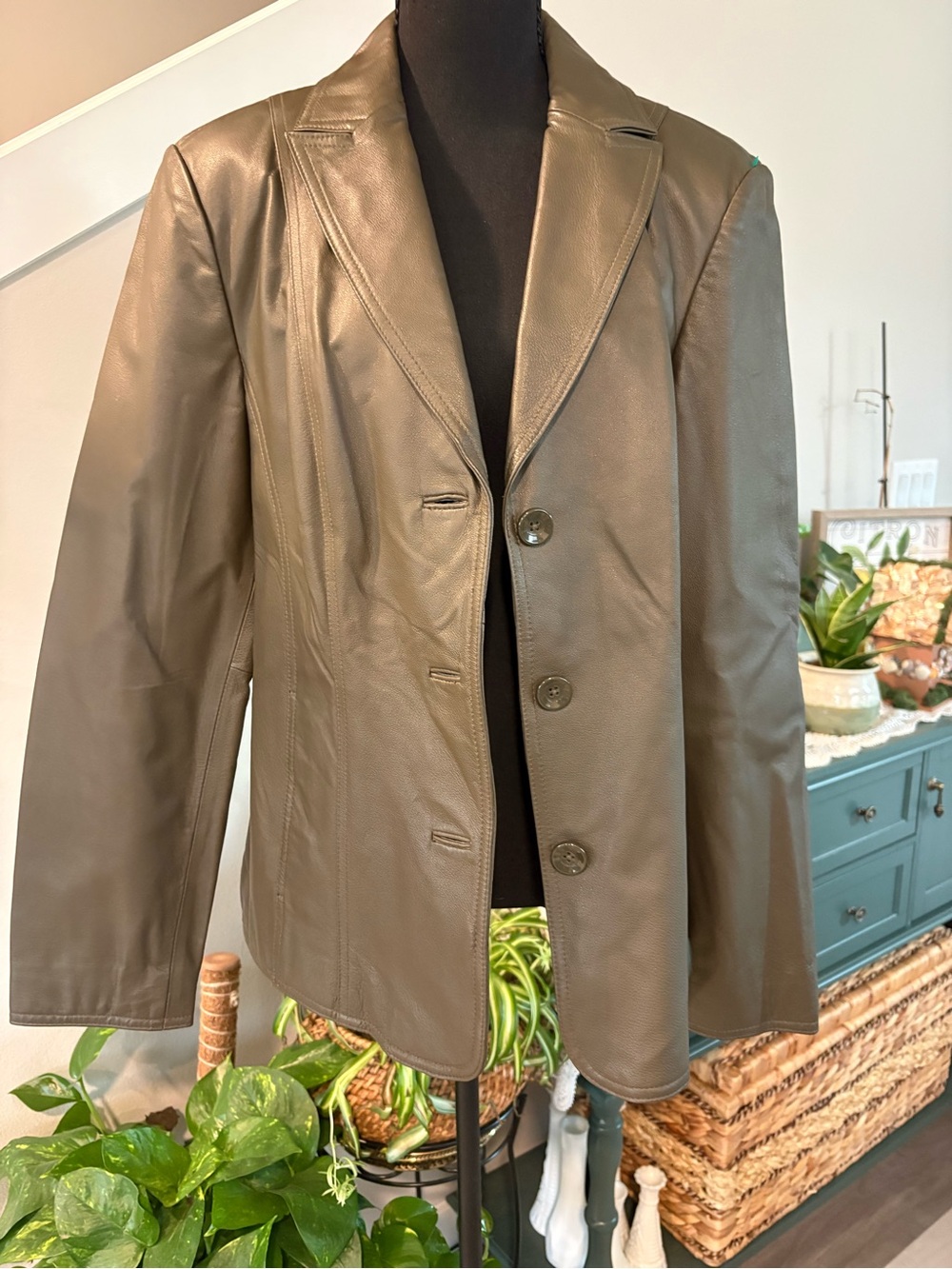 East 5th Olive Leather Blazer Jacket